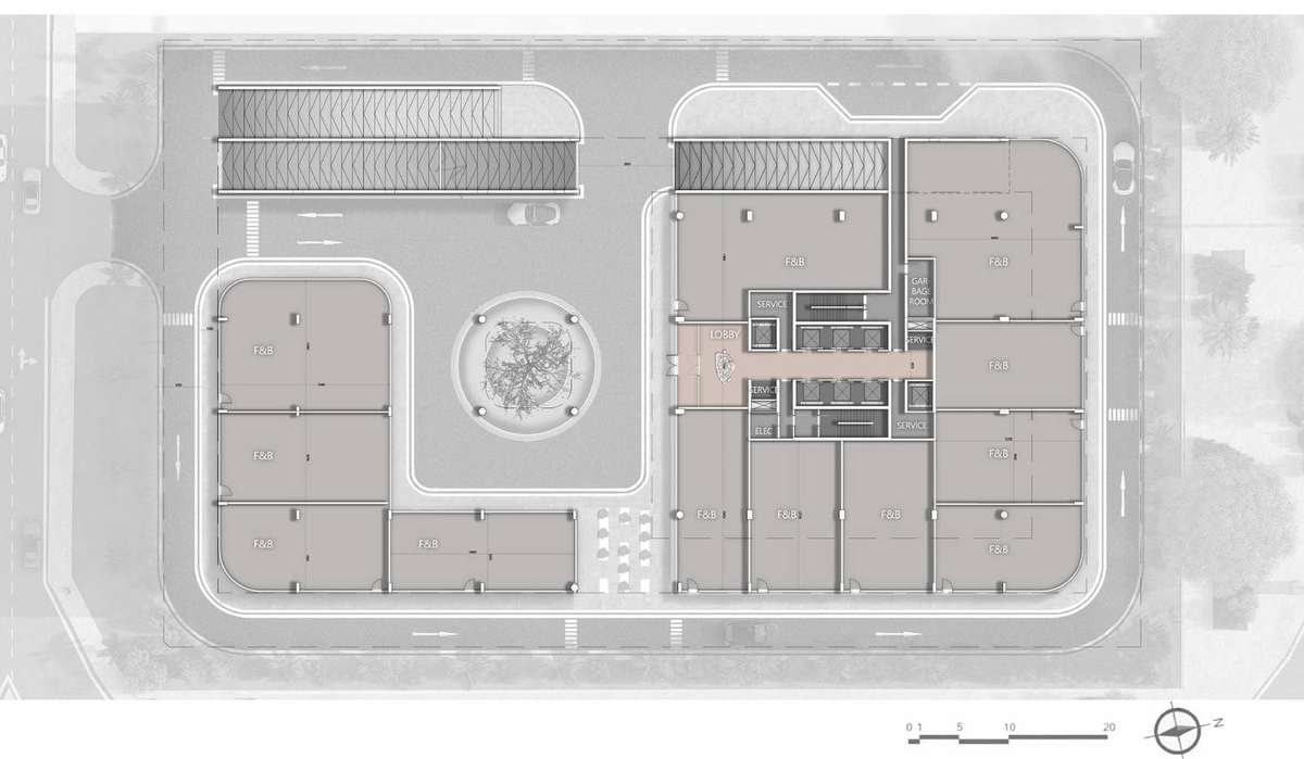 Fourth floor plan with podium garden and pool
